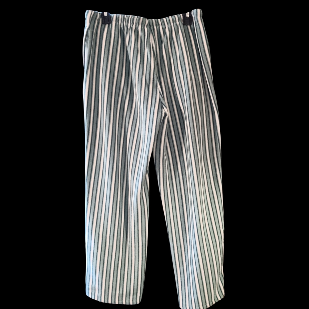 Cuddl Duds Green White Striped Pajama Set Long Sleeve Top Pants M - Picture 5 of 10